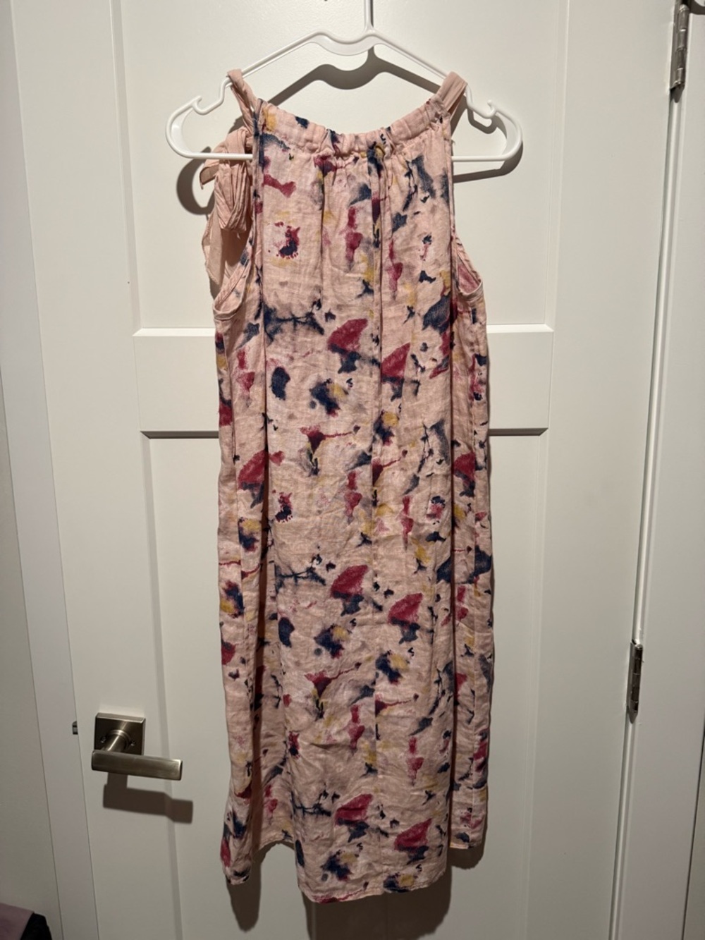 Coastal Pink Floral Italian Linen Shift Dress - Picture 3 of 7